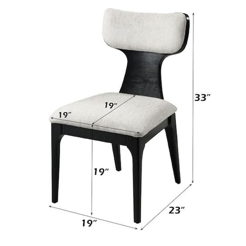 Kiri Dining Side Chair Set of 2- White Chenille Seat- Black Wood Legs