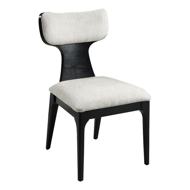 Kiri Dining Side Chair Set of 2- White Chenille Seat- Black Wood Legs