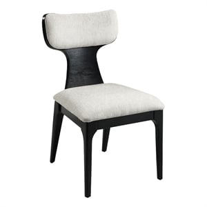 Kiri Dining Side Chair Set of 2- White Chenille Seat- Black Wood Legs