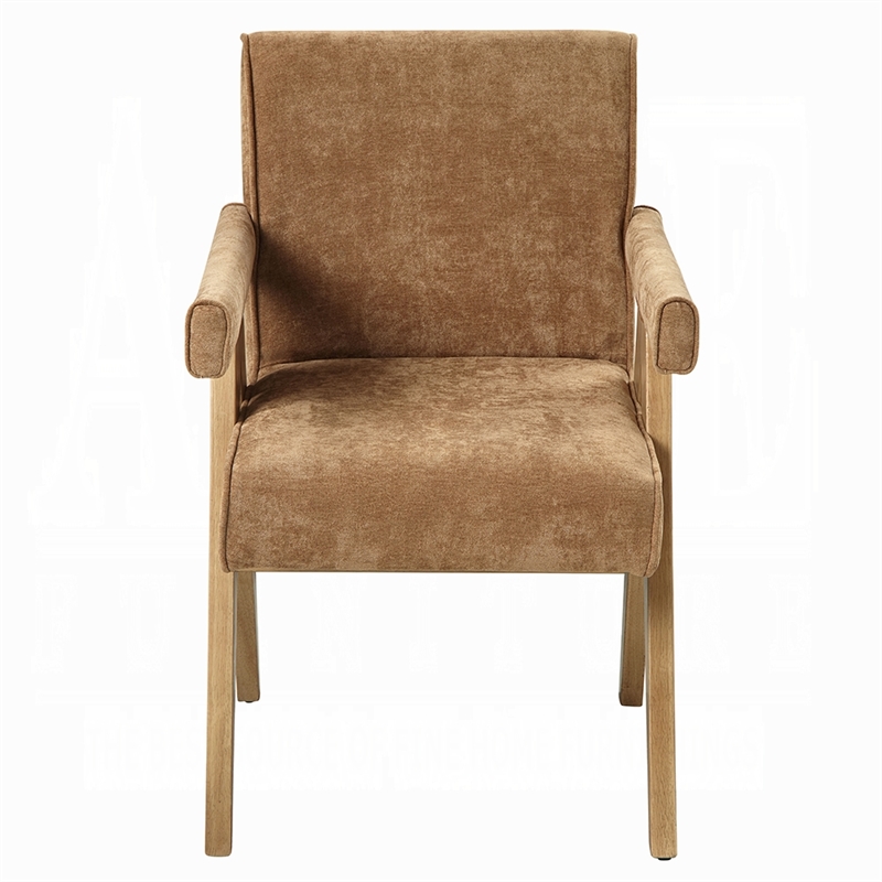 Sery Armchair Set of 2- Chocolate Brown Chenille Seat- Wood Legs