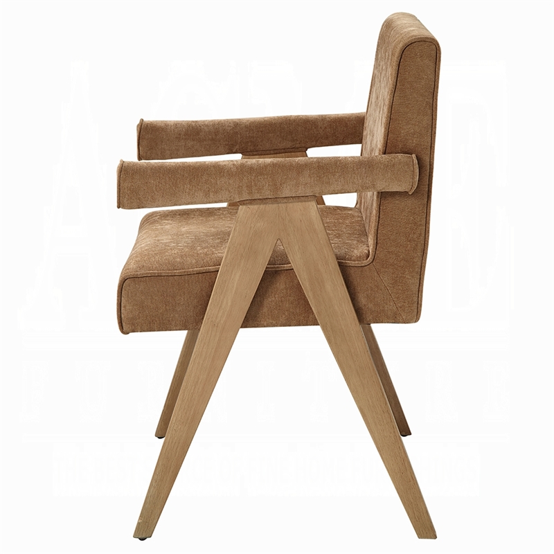 Sery Armchair Set of 2- Chocolate Brown Chenille Seat- Wood Legs
