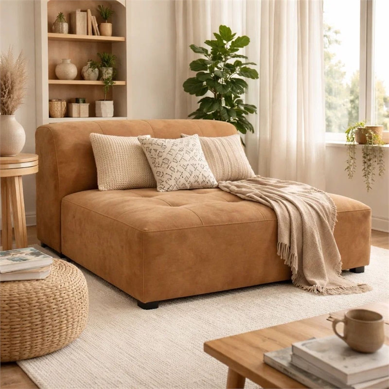 Sery Modular Armless Chair- Chocolate Brown Suede Tight Seat and Low Back
