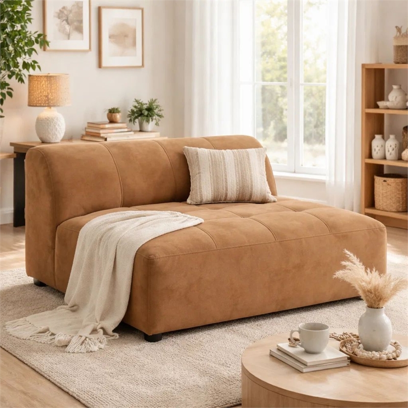 Sery Modular Armless Chair- Chocolate Brown Suede Tight Seat and Low Back