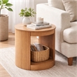 Sery Side End Table- 22 Inch Round Top with Open Lower Shelf- Oak Brown