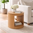 Sery Side End Table- 22 Inch Round Top with Open Lower Shelf- Oak Brown