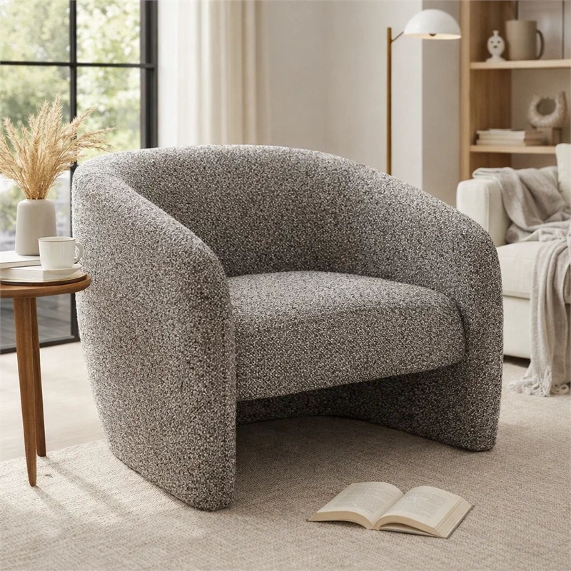 Livi Accent Chair- Brown and Gray Tweed Fabric Tight Seat and Back