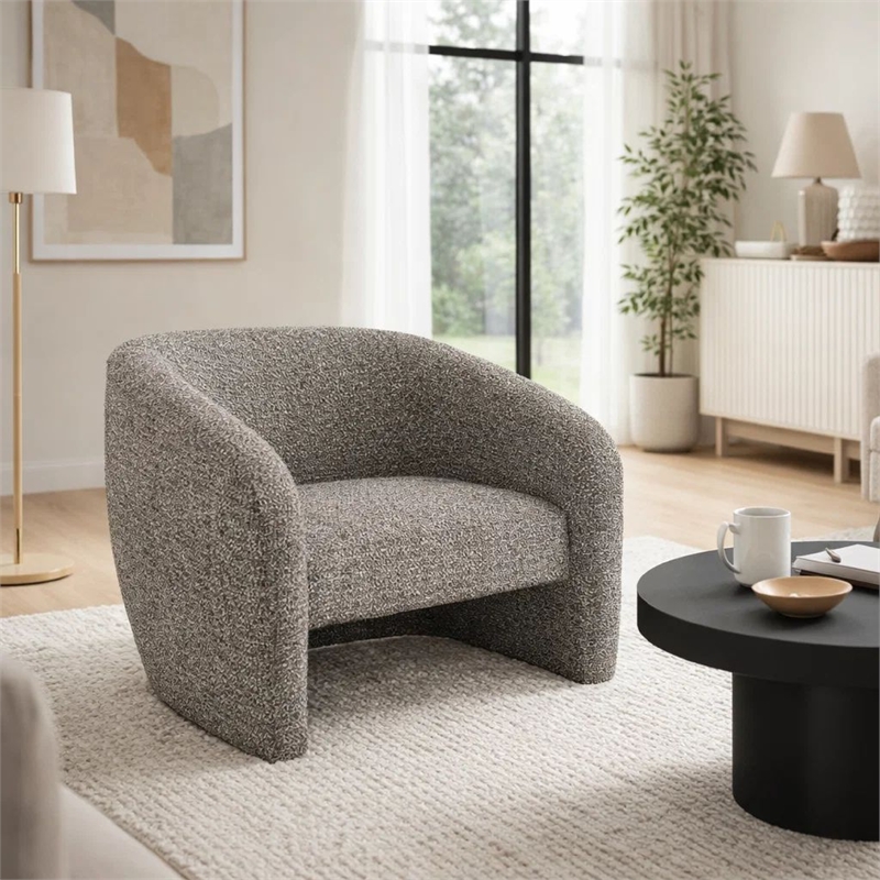 Livi Accent Chair- Brown and Gray Tweed Fabric Tight Seat and Back