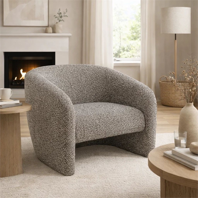 Livi Accent Chair- Brown and Gray Tweed Fabric Tight Seat and Back