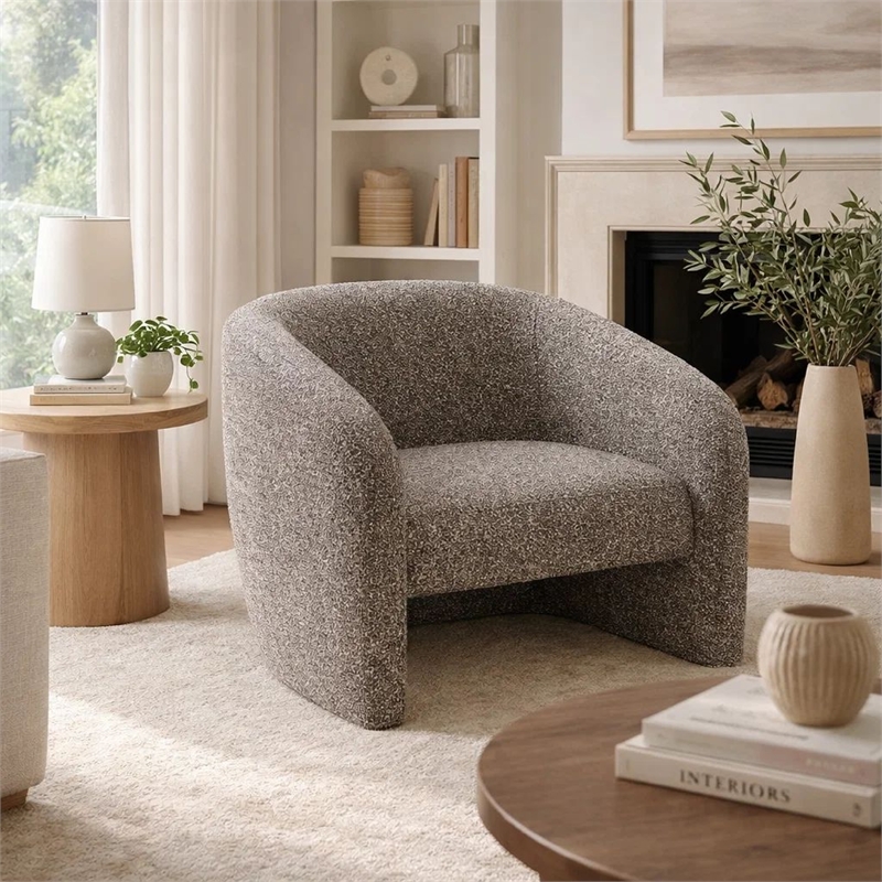 Livi Accent Chair- Brown and Gray Tweed Fabric Tight Seat and Back