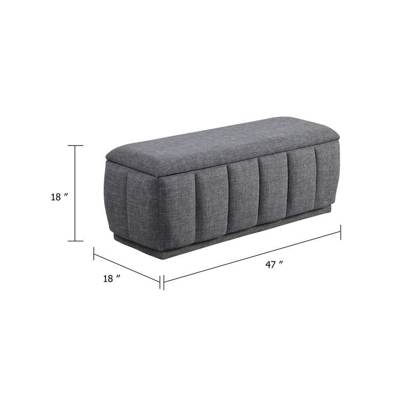 Jia Storage Bench- Wide Channel Tufted Gray Polyester 47 Inch