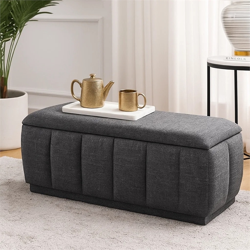 Jia Storage Bench- Wide Channel Tufted Gray Polyester 47 Inch