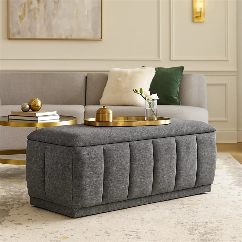 Jia Storage Bench- Wide Channel Tufted Gray Polyester 47 Inch