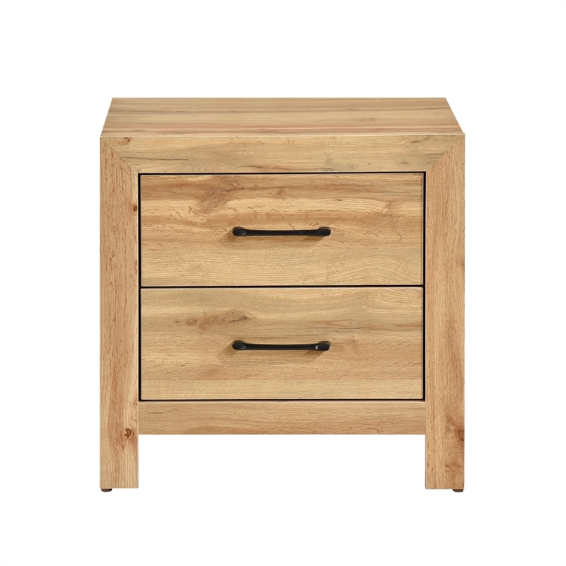 Adia Nightstand- 2 Drawer with Black Nickel Handles- Natural Brown