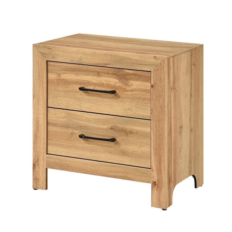 Adia Nightstand- 2 Drawer with Black Nickel Handles- Natural Brown
