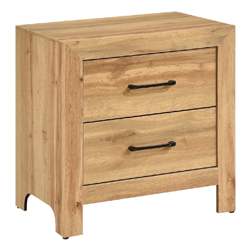 Adia Nightstand- 2 Drawer with Black Nickel Handles- Natural Brown