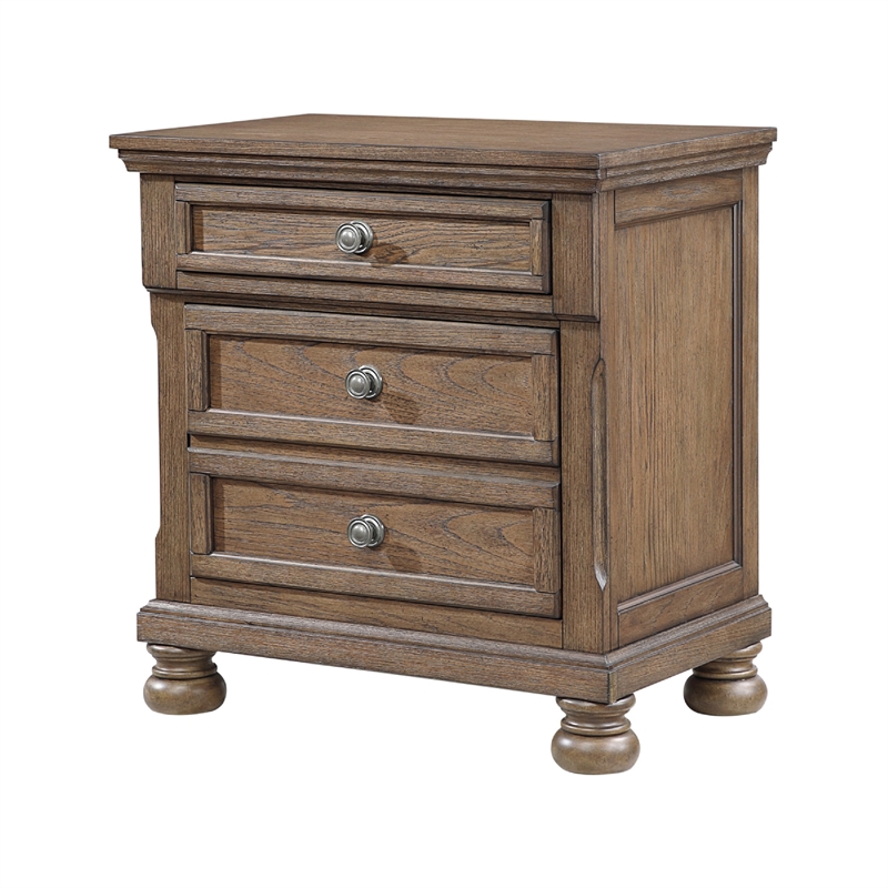 Bely Nightstand- 3 Drawers- Bun Feet- Antique Brown Sculpted Frame