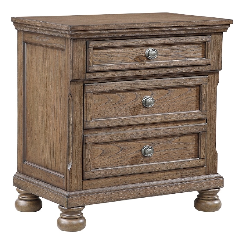 Bely Nightstand- 3 Drawers- Bun Feet- Antique Brown Sculpted Frame