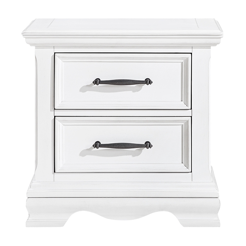 Yal Nightstand- 2 Drawers w Black Nickel Bar Handles- White Finish
