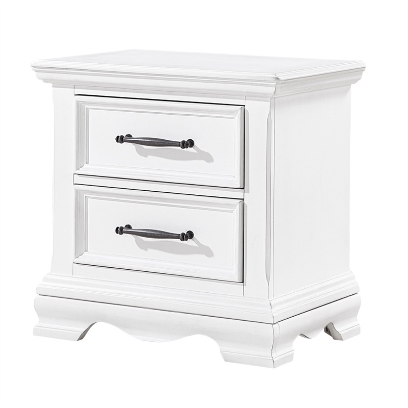 Yal Nightstand- 2 Drawers w Black Nickel Bar Handles- White Finish