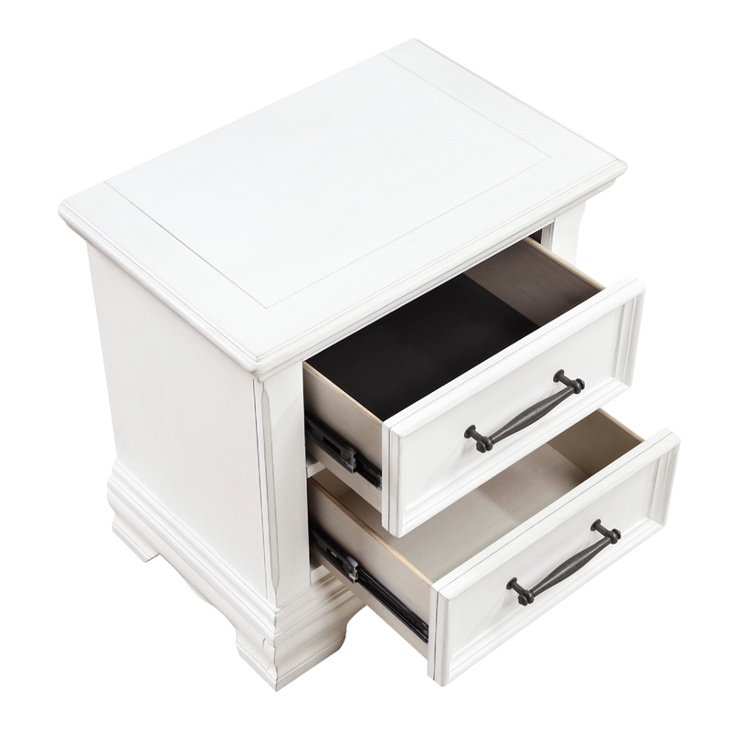 Yal Nightstand- 2 Drawers w Black Nickel Bar Handles- White Finish