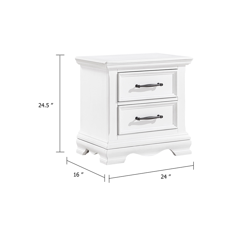 Yal Nightstand- 2 Drawers w Black Nickel Bar Handles- White Finish