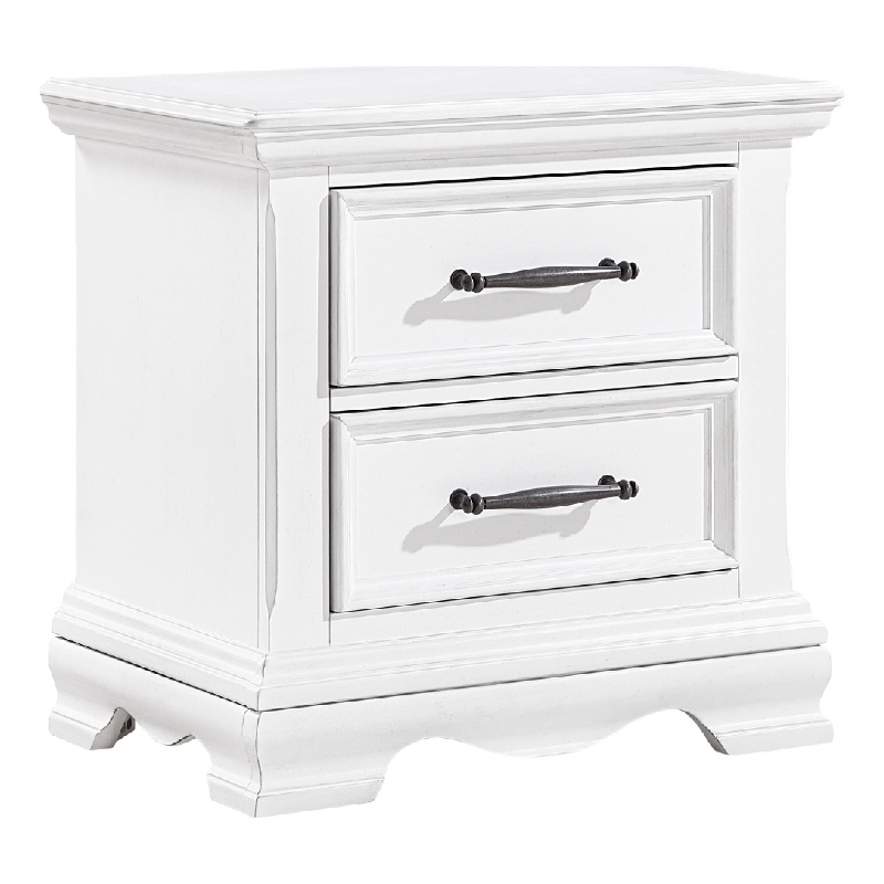 Yal Nightstand- 2 Drawers w Black Nickel Bar Handles- White Finish