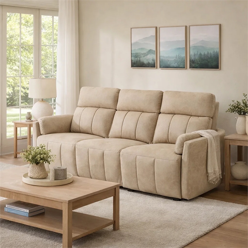 Sonny Manual Motion Recliner Sofa- Plush Dark Beige Polish Microfiber