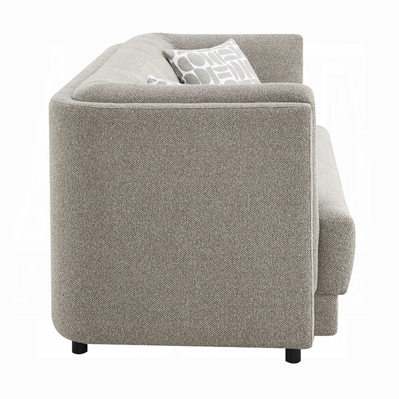 Gely 87 Inch Sofa with 3 Accent Pillows- Straight Arms- Gray Chenille