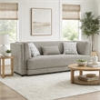 Gely 87 Inch Sofa with 3 Accent Pillows- Straight Arms- Gray Chenille