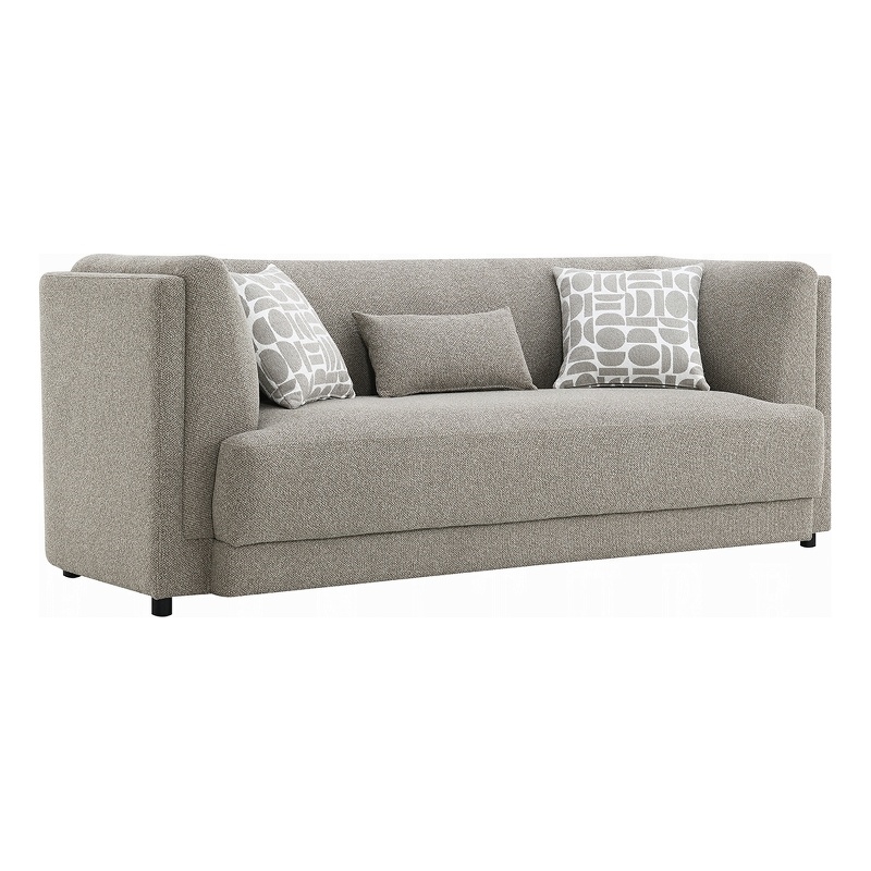 Gely 87 Inch Sofa with 3 Accent Pillows- Straight Arms- Gray Chenille