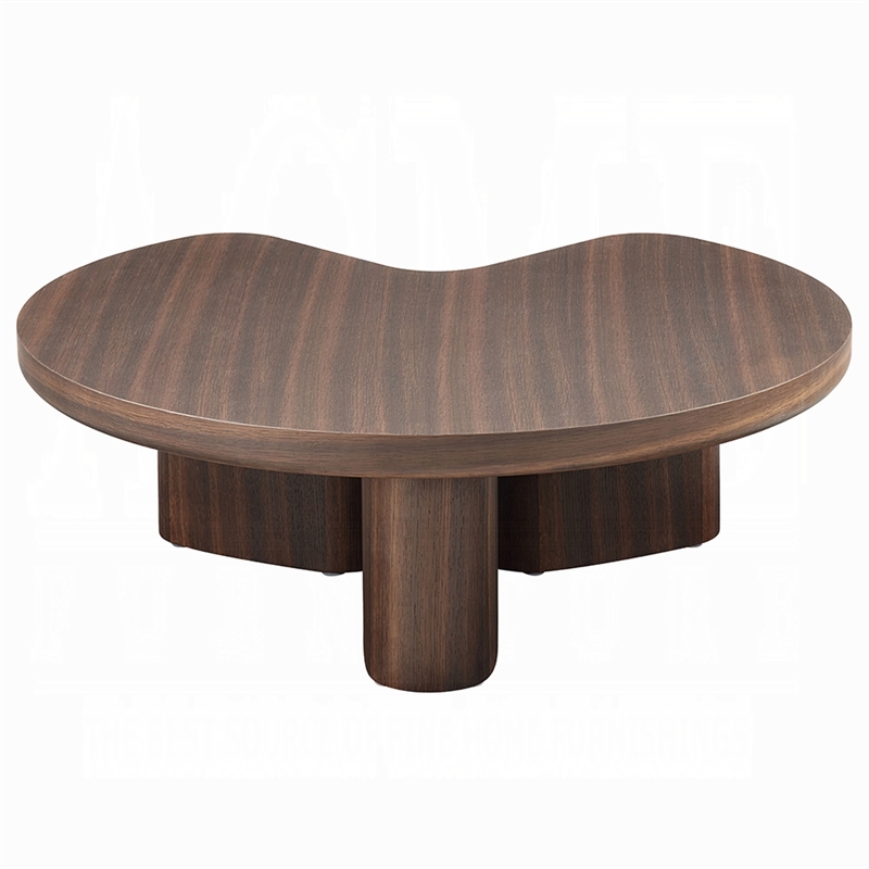 Yex Coffee Table- 35 Inch Curved Top with Pedestal Legs- Smoked Oak Brown