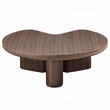 Yex Coffee Table- 35 Inch Curved Top with Pedestal Legs- Smoked Oak Brown