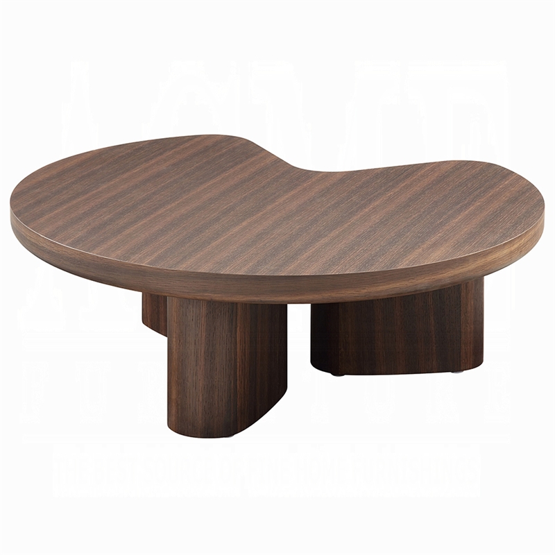 Yex Coffee Table- 35 Inch Curved Top with Pedestal Legs- Smoked Oak Brown