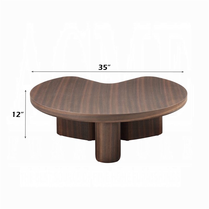 Yex Coffee Table- 35 Inch Curved Top with Pedestal Legs- Smoked Oak Brown