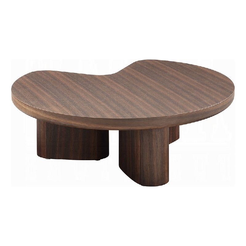 Yex Coffee Table- 35 Inch Curved Top with Pedestal Legs- Smoked Oak Brown