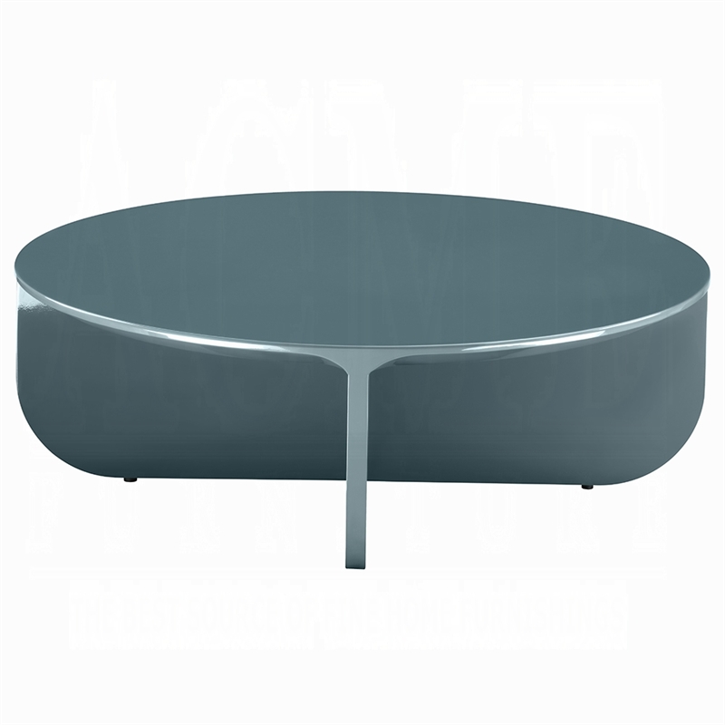 Lemy Coffee Table. 39 Inch Round Top with Pedestal Base- Teal Blue Wood