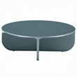 Lemy Coffee Table. 39 Inch Round Top with Pedestal Base- Teal Blue Wood