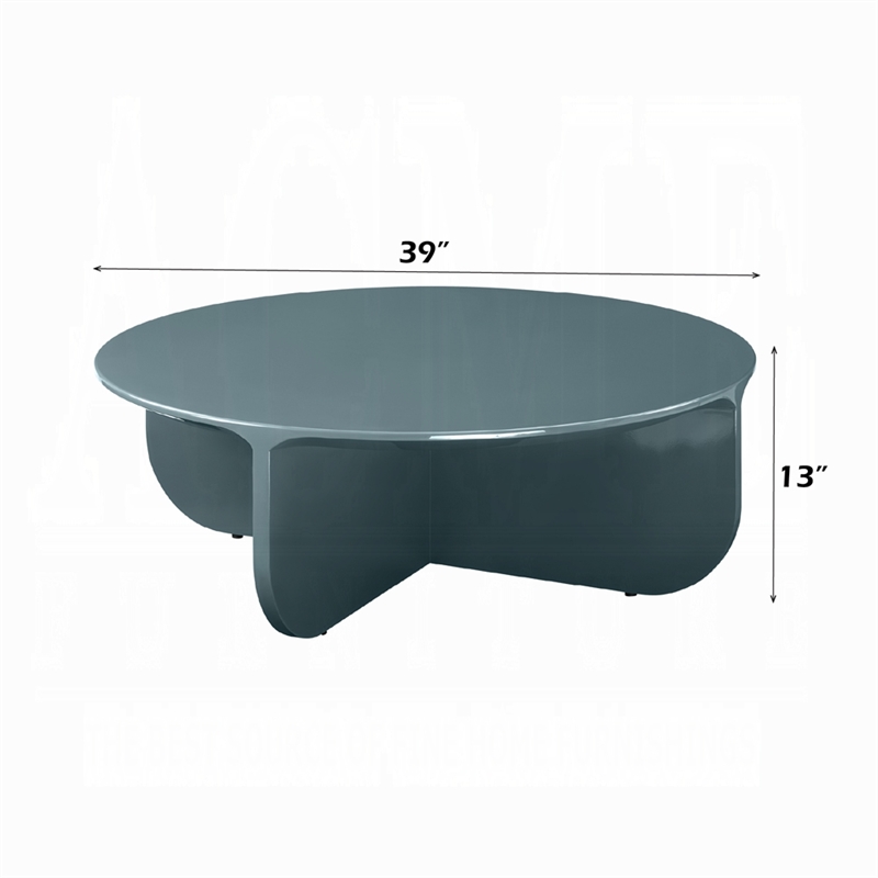 Lemy Coffee Table. 39 Inch Round Top with Pedestal Base- Teal Blue Wood
