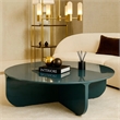 Lemy Coffee Table. 39 Inch Round Top with Pedestal Base- Teal Blue Wood