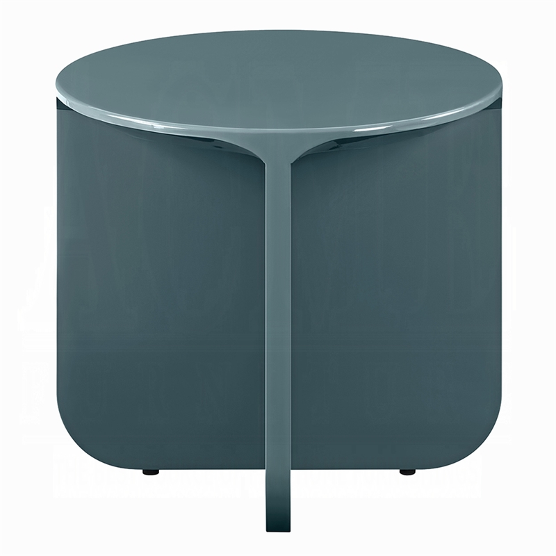 Lemy Side End Table. 20 Inch Round Top with Pedestal Base- Teal Blue Wood
