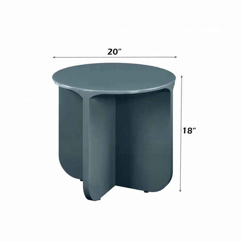 Lemy Side End Table. 20 Inch Round Top with Pedestal Base- Teal Blue Wood
