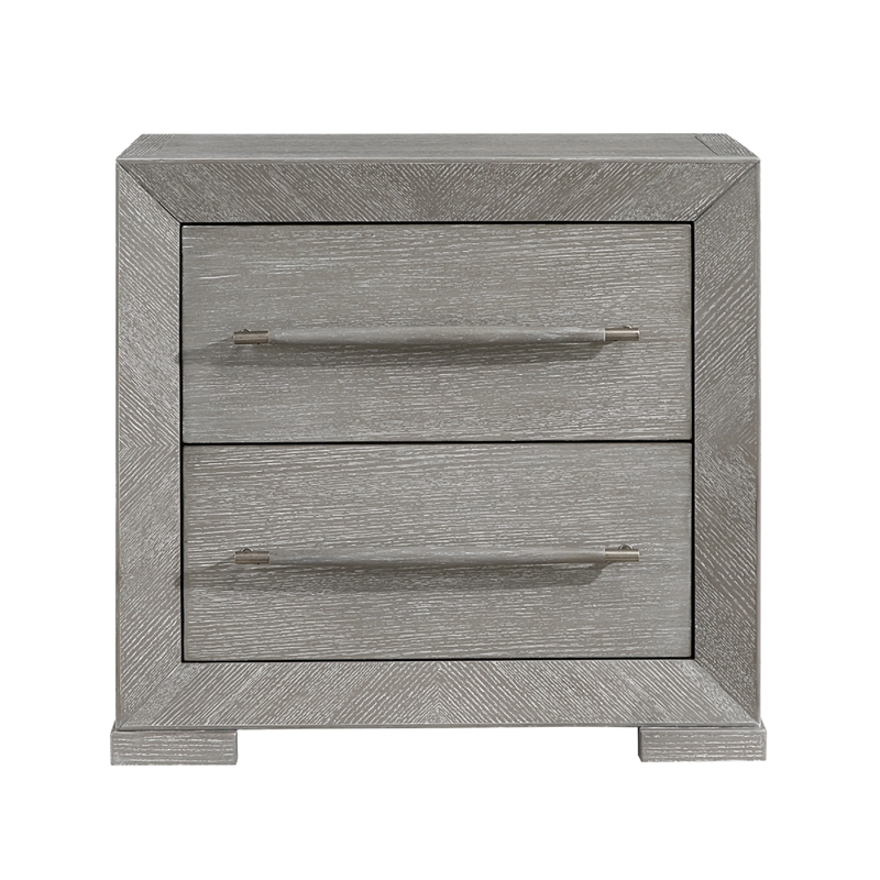Ova Nightstand- 2 Drawer w Framed Front & Wood Accent Handles- Gray