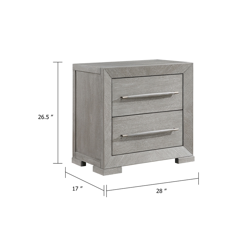 Ova Nightstand- 2 Drawer w Framed Front & Wood Accent Handles- Gray