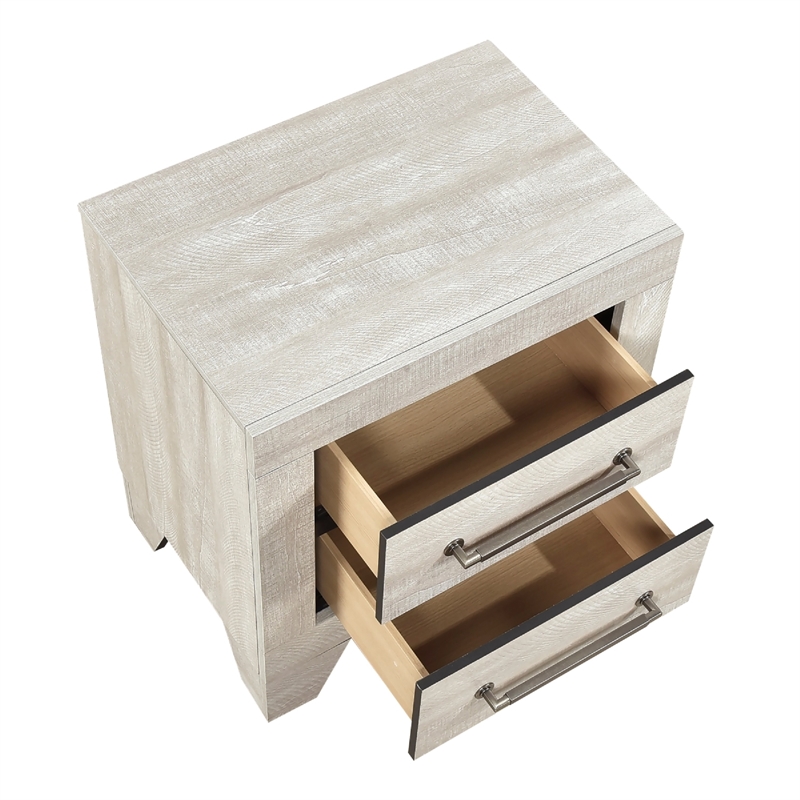 Ava Nightstand- 2 Drawers w Antique Silver Bar Handles- Dusty Gray
