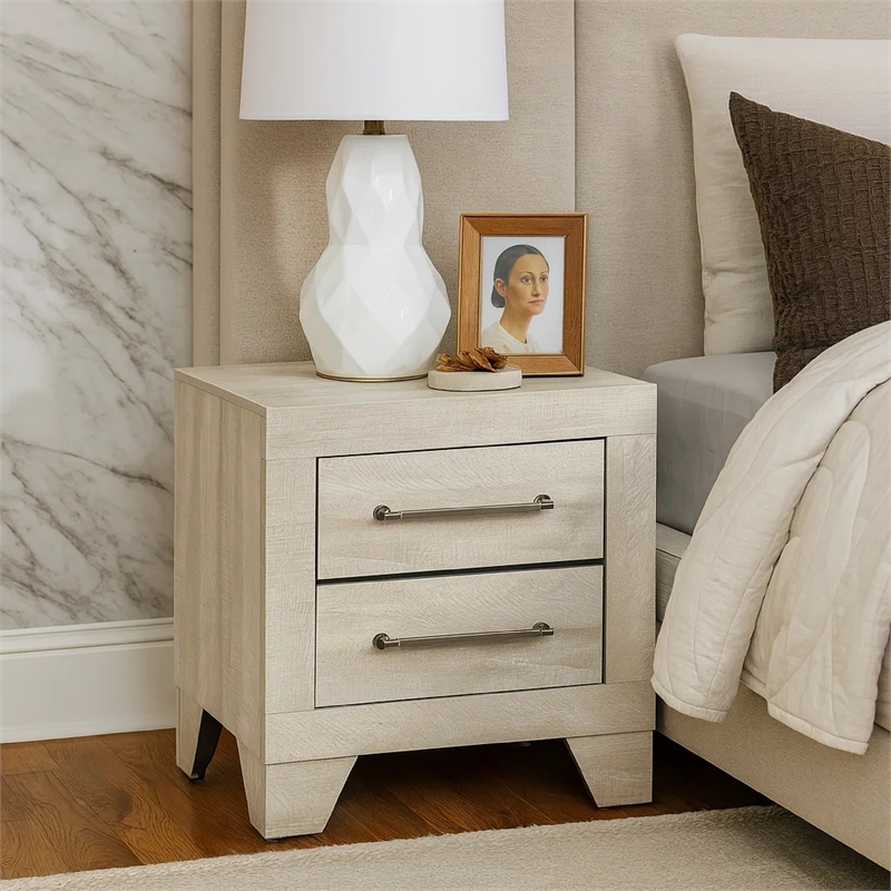 Ava Nightstand- 2 Drawers w Antique Silver Bar Handles- Dusty Gray