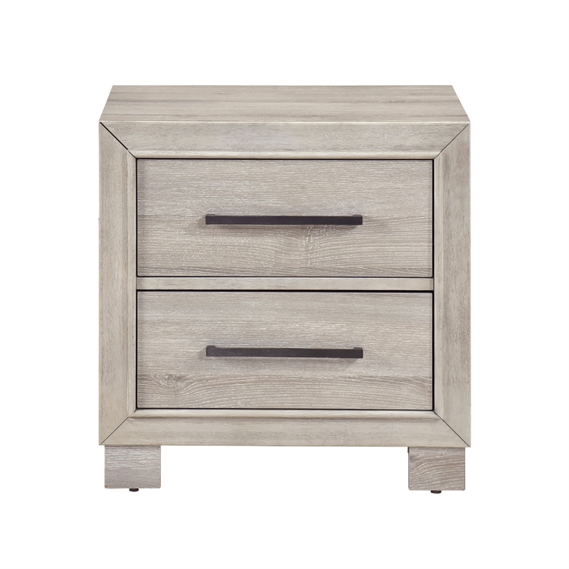 Ely Nightstand- 2 Drawers with Antique Brass Long Handles- Gray
