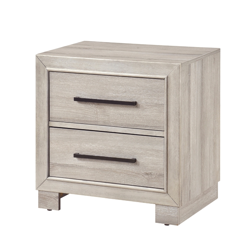 Ely Nightstand- 2 Drawers with Antique Brass Long Handles- Gray