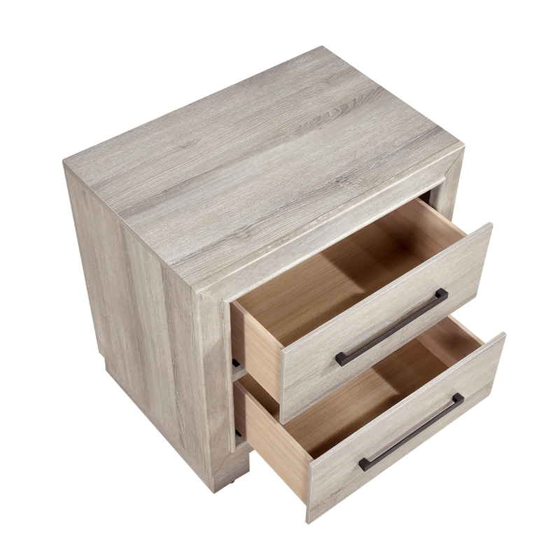 Ely Nightstand- 2 Drawers with Antique Brass Long Handles- Gray
