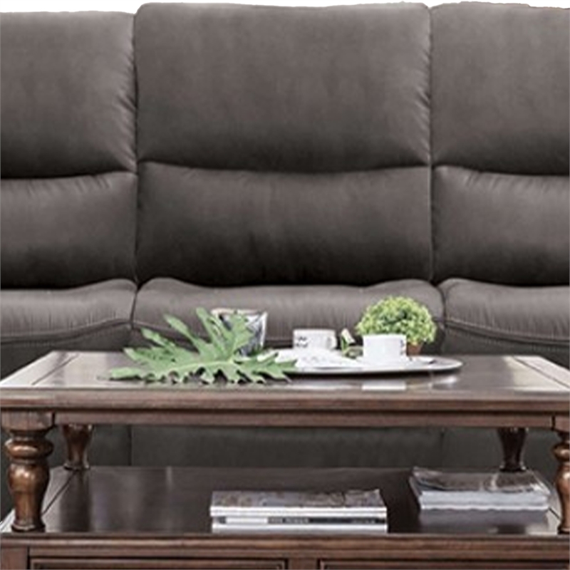 Heny Manual Reclining Sofa- Pillow Tufted Back- Dark Gray 88 Inch