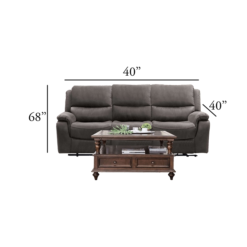 Heny Manual Reclining Sofa- Pillow Tufted Back- Dark Gray 88 Inch